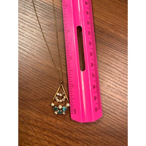 Vintage 1/20 12K GF Necklace Floral Rhinestone Pendant Gold Filled Chain - Picture 6 of 8